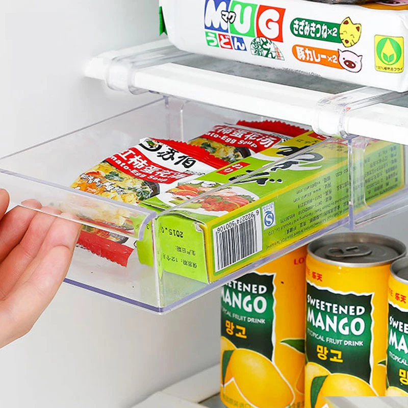 

2PCS Small Fridge Storage Rack Shlef Pull-out Refrigerator Storage Box Fridge Organizer Food Preservation Partition Container