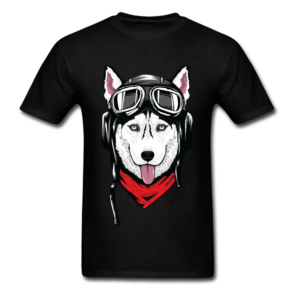 Husky with Helmet T Shirt Normal Short Sleeve New Coming Round Neck Pure Cotton Tops Tees Sweatshirts for Male VALENTINE DAY Husky with Helmet black