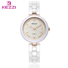 KEZZI Mujeres de la Marca de Lujo De Cerámica Blanca Reloj de Cuarzo Reloj de Moda de Lujo Relojes Mujer Mujer-Relojes de La Muchacha Relojes A Prueba de agua