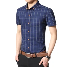 Новая летняя Модная брендовая мужская одежда, приталенная Мужская рубашка с коротким рукавом, клетчатая хлопчатобумажная повседневная мужская рубашка, большие размеры M-5XL