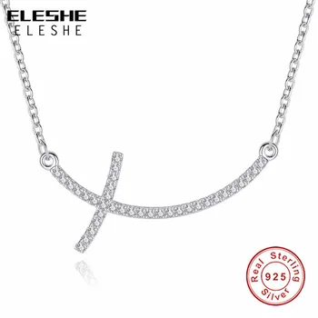 

ELESHE Unique Design Solid 925 Sterling Silver Necklace CZ Stone Crystal Cross Necklaces & Pendants Wedding Jewelry for Women