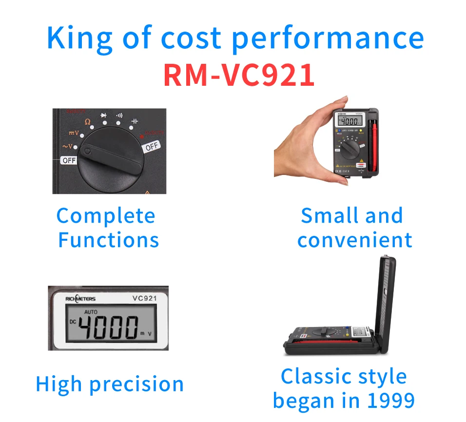 Цифровой мини-мультиметр RICHMETERS VC921 с автоматическим диапазоном частоты переменного/постоянного тока 4000 отсчетов карманный измеритель размера