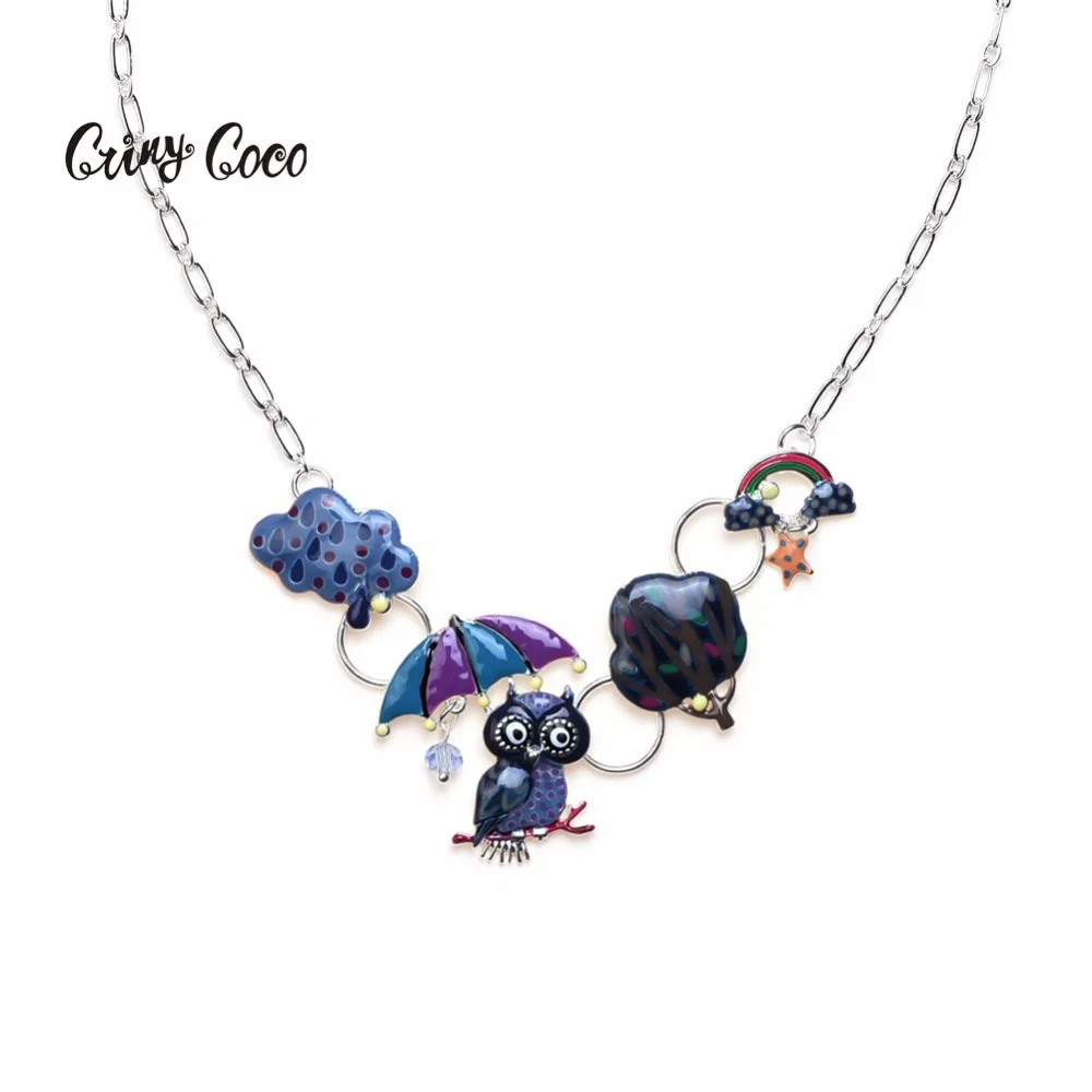 

Cut Owl Necklaces Pendants Fashion Women Choker Necklace Metal Alloy Umbrella Cloud Rainbow Tree Animal Pendant jewelry 2019 New