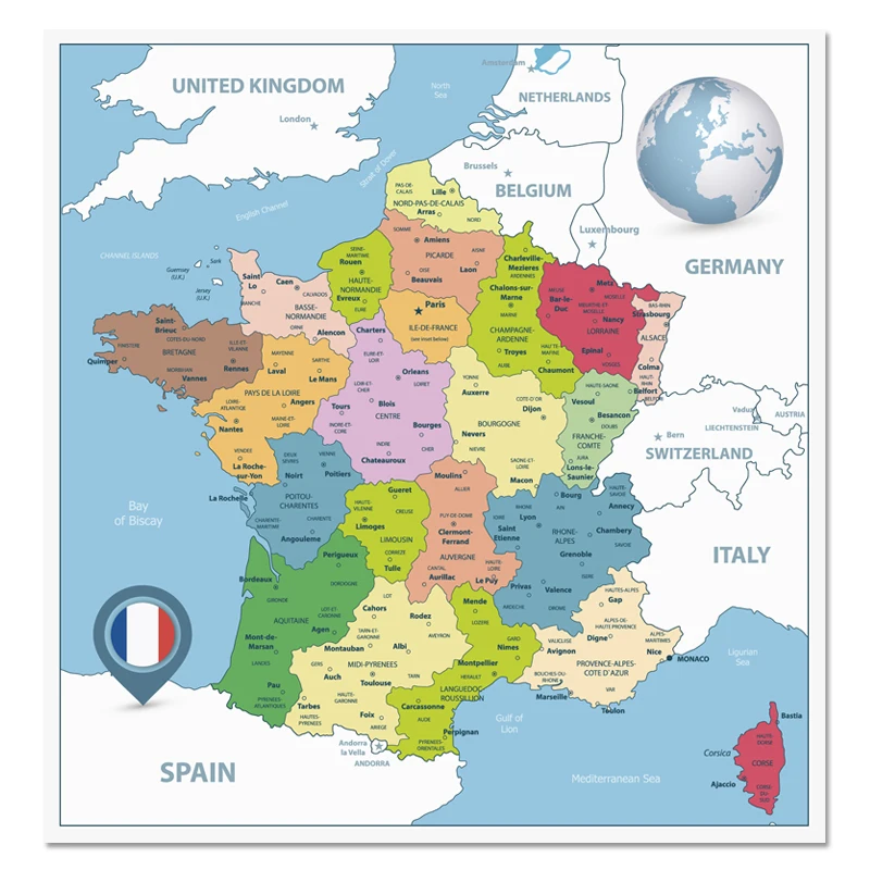 France Map Poster Size Wall Decoration Large Map of The France 60x60cm Waterproof and tear-resistant pc001 large size retro empire ancient battleship drawing 56 5 51 5cm map poster wall chart bar cafe home decoration