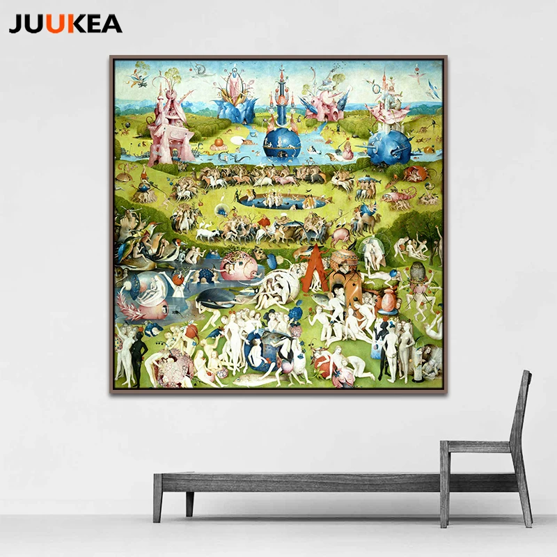 

The Garden of Earthly Delight by Hieronymus Bosch Classic Oil Painting Print On Canvas, Wall Picture For Living Room, Home Decor