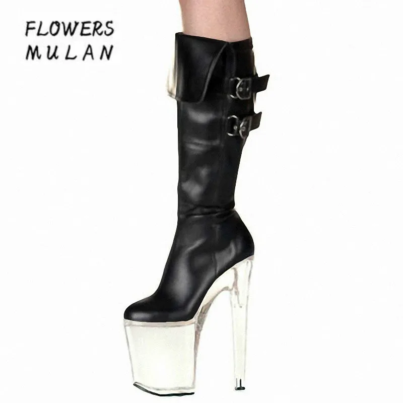 

20CM Super High Winter Boots For Women Pointed Toe Transparent Platform Crystal Heel Famous Model T Show Night Club Shoes Woman