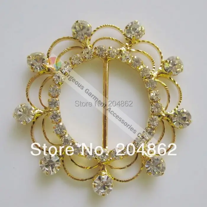 

20pcs/lot 43mm Gold Starburst Czech clear stone rhinestone slide buckle For Sewing on DIY Browband Garment decoration BBK20431G