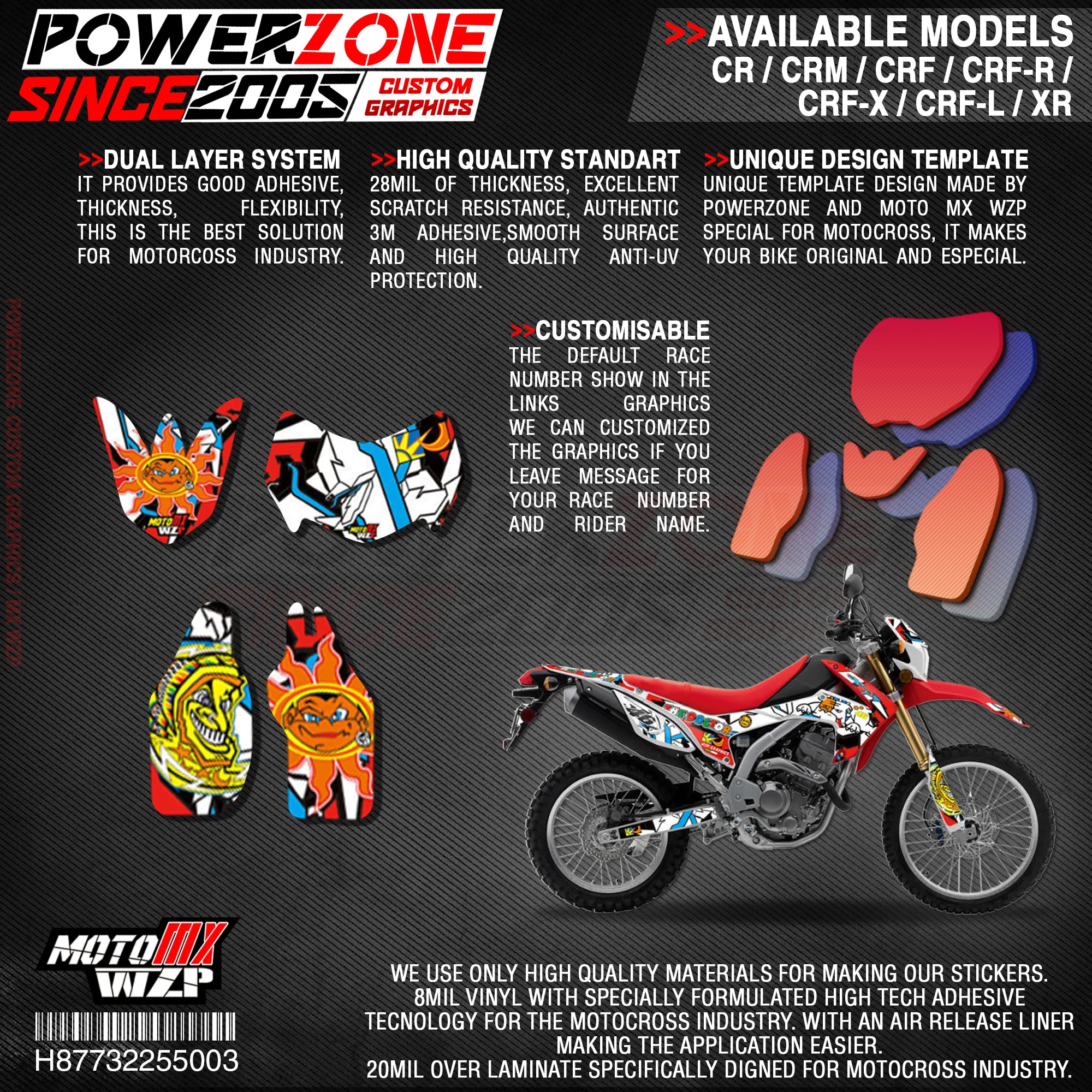 PowerZone на заказ футбольной команды Графика Фоны наклейки 3m Набор наклеек для HONDA CRF250L 2012- 003