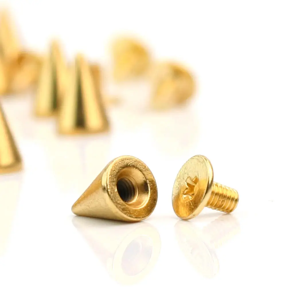 20pcs Gold Plated 10mm Cone Spikes Screwback Studs Rivets