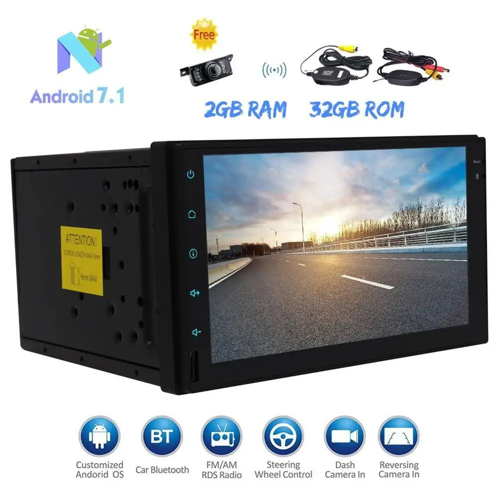 2 Din Car Stereo GPS Navigation Android 7.1 Touch Screen Autoradio Head Unit FM/AM RDS Radio Bluetooth WIFI OBD2 Wireless Camera