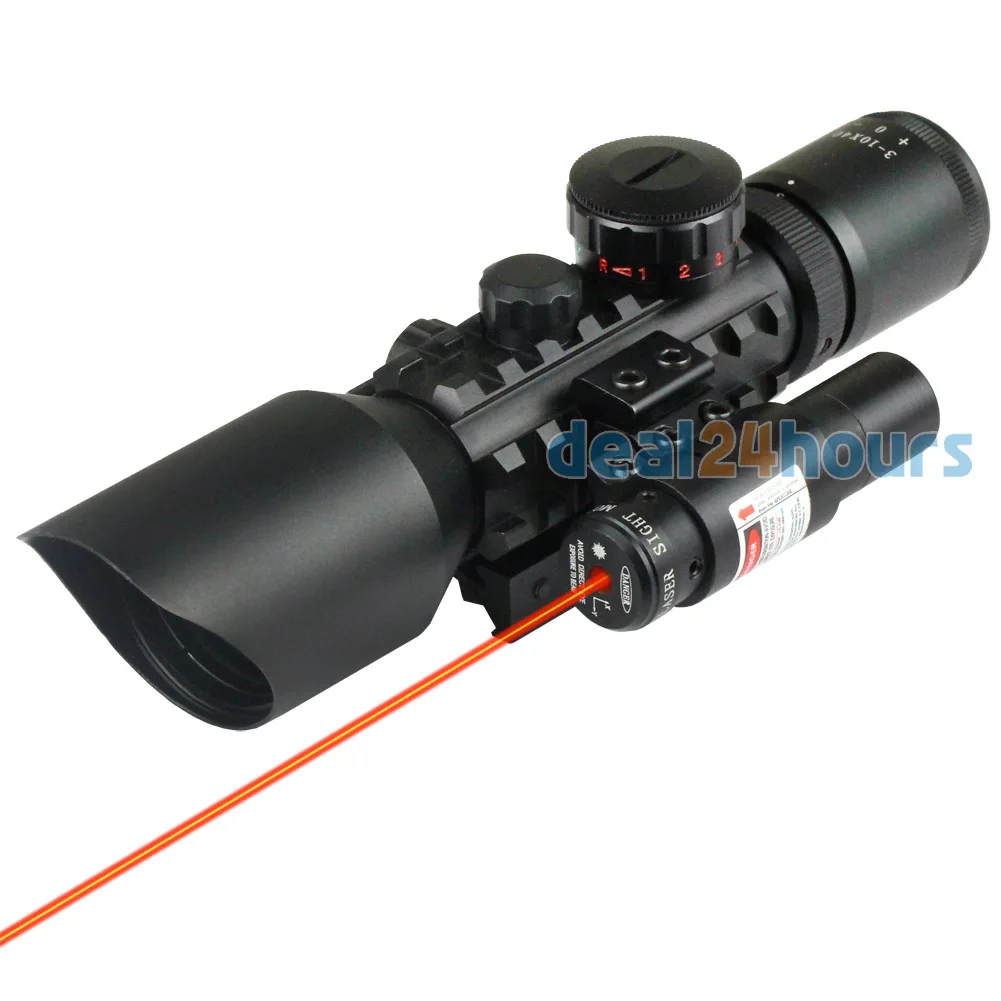 

New 3.5-10x 40 Reticle Red Green Dot Sight Rifle Scope With Red Laser for Airsoft free shipping