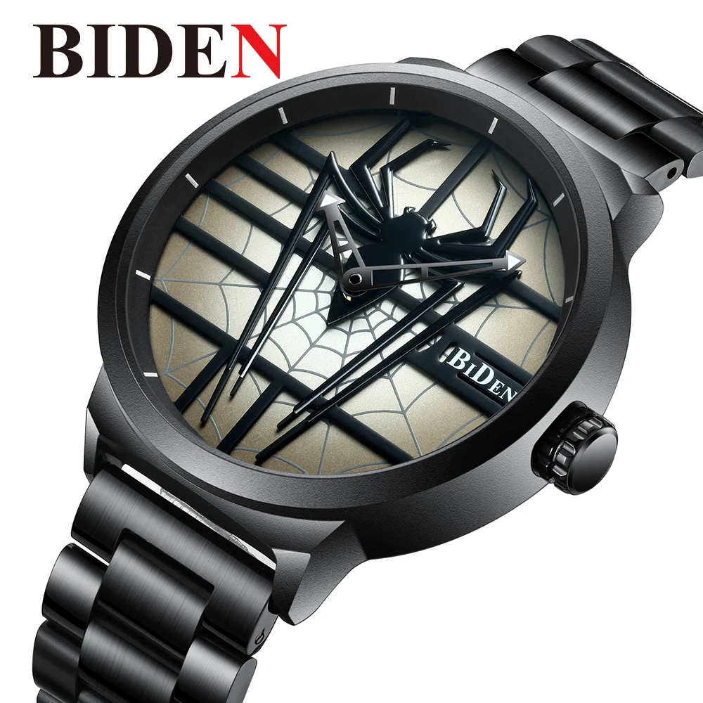 

Biden Men's Fashion Creative Spider Dial Men Stainless Steel Quartz Watch Holllow Waterproof Cool Casual Wrist Watch