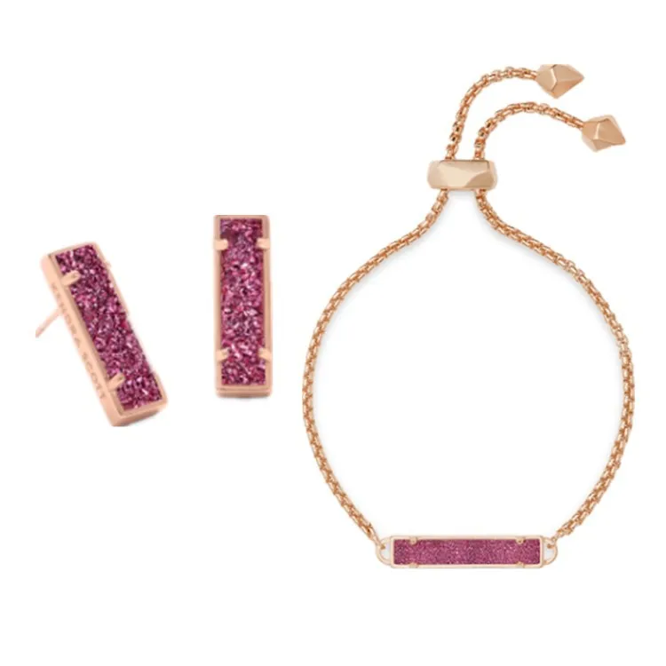 

American rose gold and purple crystal earrings