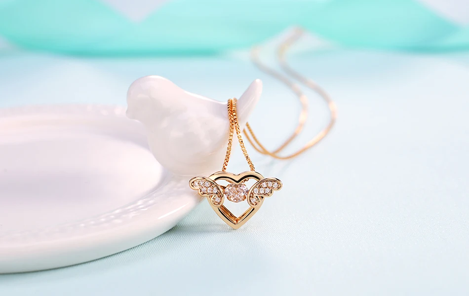 LADYCHIC Изысканная подвеска в виде сердца, цепочка из розового золота, ожерелье с крыльями ангела для женщин и девочек, подарок на день Святого Валентина на Рождество, LN1118