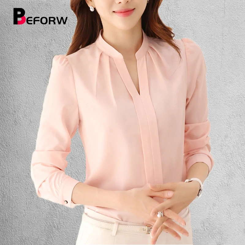 Prix BEFORW Femmes En Mousseline de Soie Blouses D été De Mode Blanc Rose Femmes Vêtements Tops Chemise Sexy V Cou Bureau D affaires Femmes Blouses