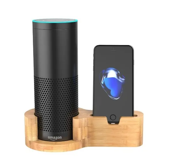 Bamboo Wood Mobile Phone Holder Stand For Amazon Echo