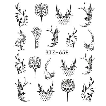 1 лист, простые черные наклейки для ногтей, переводные наклейки для воды, сделай сам, ювелирные изделия, наклейки для цветов, наклейки для ногтей, водяные татуировки, инструменты для ногтей, TRSTZ638-658