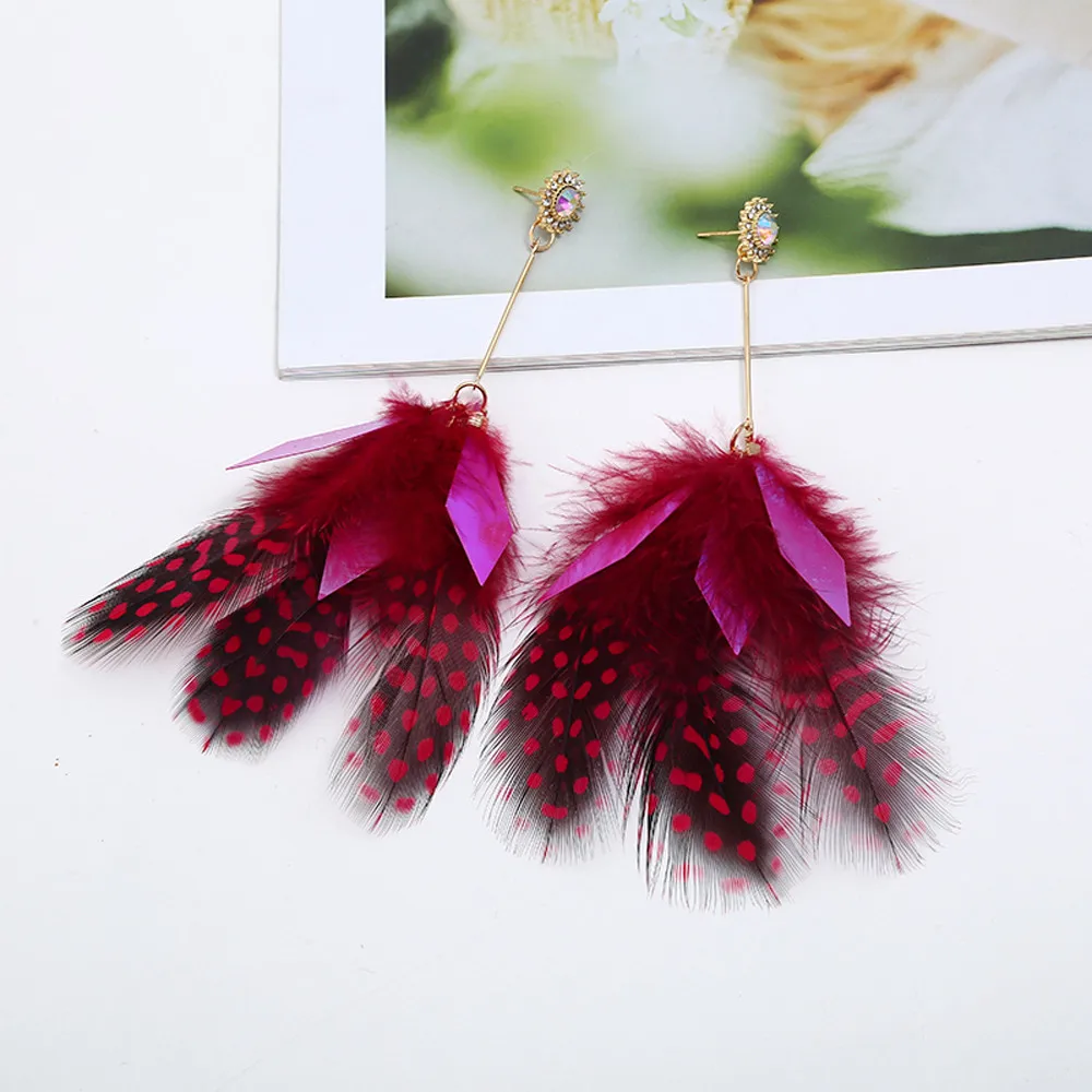 

Women's Long Feathers Pendant Ear Jewelry Ornaments Women 2018 Fashion Brand Jewelry Geometric Alloy Plating