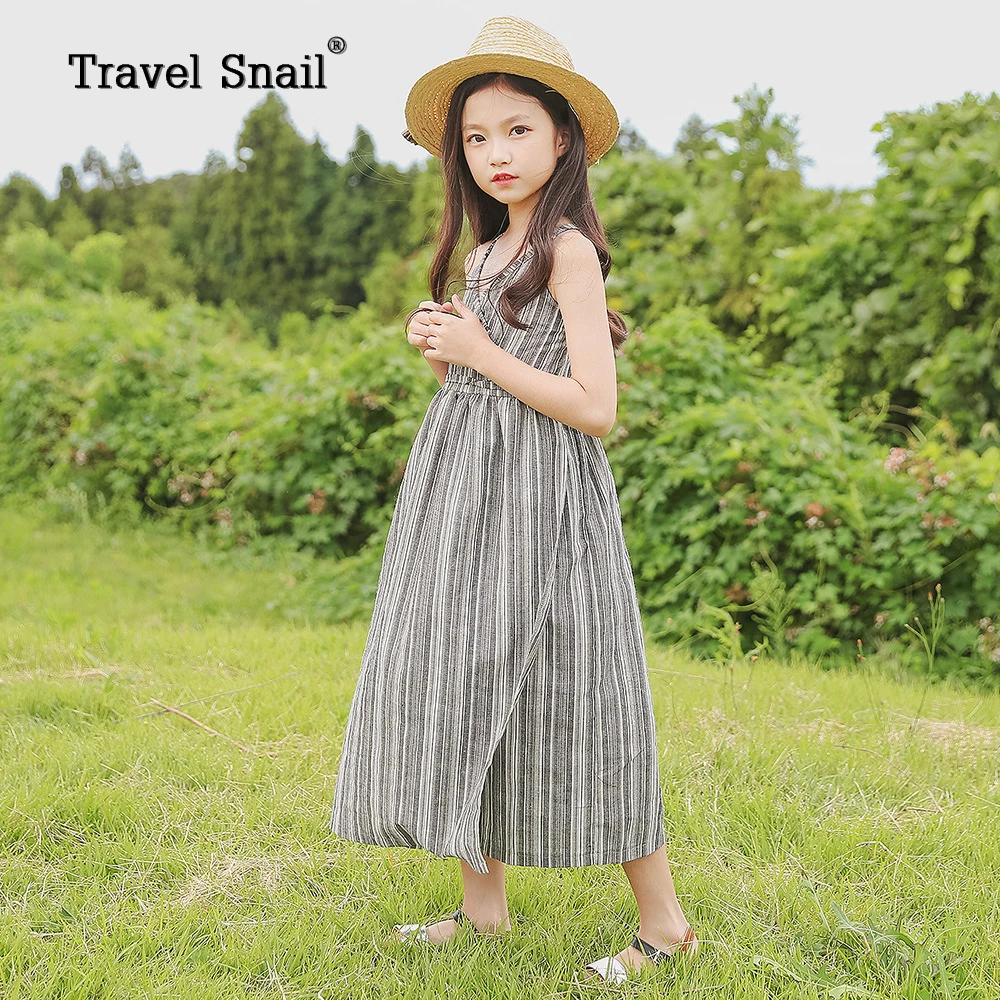 

Travel snail baby girls dresses for kids princess dresses for girls children clothing striped cotton 5-10 years 2018 Summer New