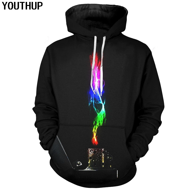 YOUTHUP WomenWen Autumn Hoodies Lighter Colorful Flame Printed Black Hooded Sweatshirts Men Unisex Cool Funny Coat 3d Hoodies