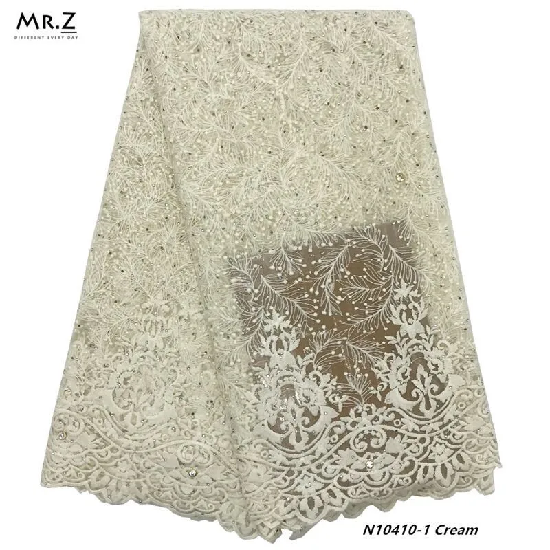 N10410-1 Cream Mr. Z новейшая африканская кружевная ткань вышитое кружево в нигерийском стиле ткань для невесты высокое качество Французский Тюль Кружевная Ткань 5 ярдов - Цвет: N10410-1 Cream