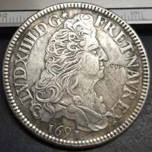 1690-1693 Франция-Королевство 1 ЭБУ-Луи XIV Посеребренная копия монеты(Выберите любую дату