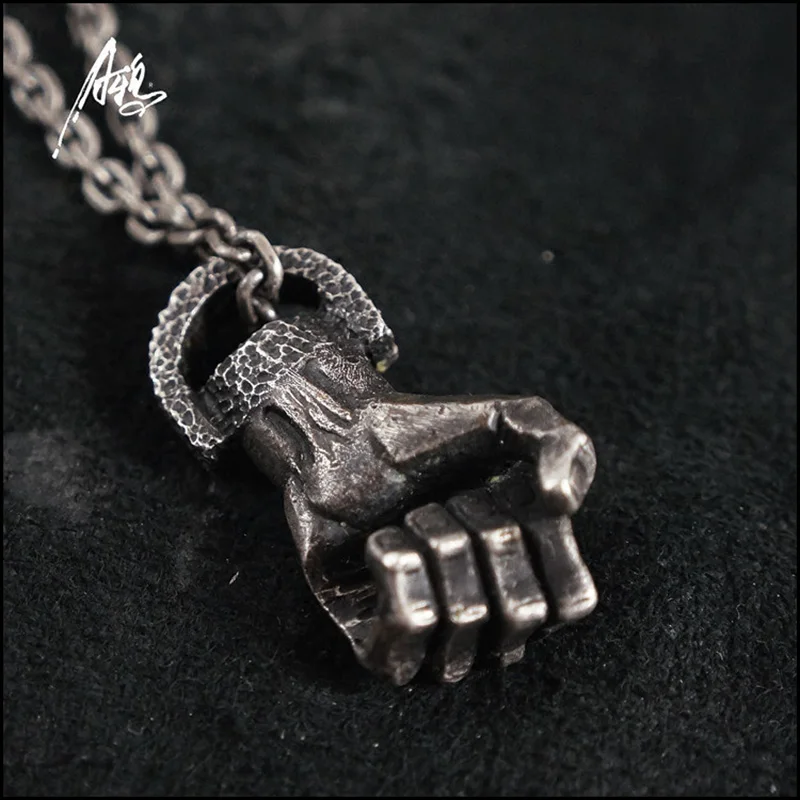 

Cool Vintage Fist Necklace Men's 925 Silver Handmade Boxing Glove Pendant Long Chain Necklace Male Jewelry Accessories Unique