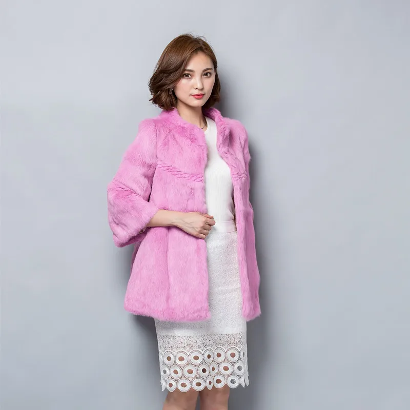 2018 En Tout purple Grande white black red Css339 Femmes Purple pink La gray D'hiver Version Taille De Section Coréenne Manteau Fourrure Lapin Nouvelle Cuir Longue Lâche Powder rzqwSrv