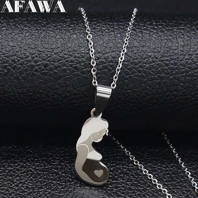 

2019 Fashion Pregnant Woman Stainless Steel Necklace for Women Silver Color Statement Necklaces Jewelry cadenas mujer N19036