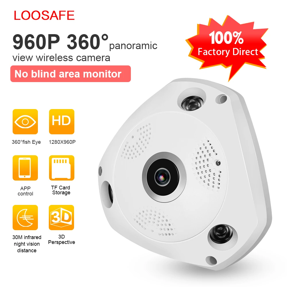 LOOSAFE 360 Degree VR Panorama Camera CCTV HD 960P Wireless WIFI IP Camera Home Security Video