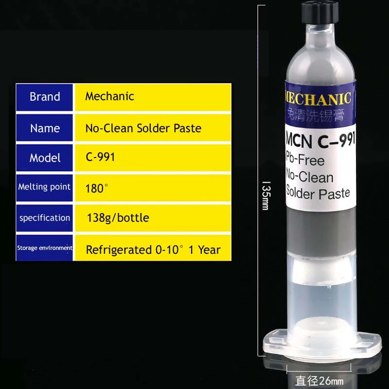 Механик pb-free не нужно чистить среднюю температуру Оловянная паста C-991 паяльная паста Оловянная паста припой инструмент 183 градусов температура плавления