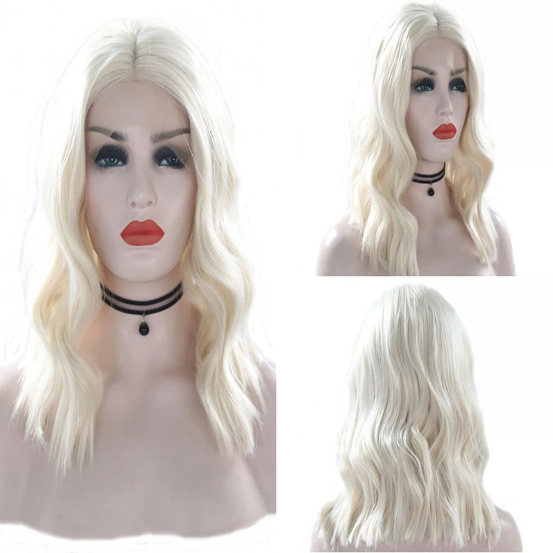 

JOY&BEAUTY Short Body Wave Heat Resistant Wigs Synthetic Lace Front Wig 14 Inch Middle Part Glueless Wigs For Women 180 Density