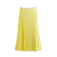 Женская элегантная желтая плиссированная юбка миди с боковой молнией, Женская Повседневная желтая юбка до середины икры, юбки для офиса, faldas mujer