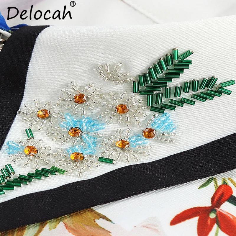 Delocah Новое Женское весенне-летнее платье для подиума модное Кристальное Бисероплетение плиссированные Цветочные Печатные Элегантные винтажные вечерние длинные платья