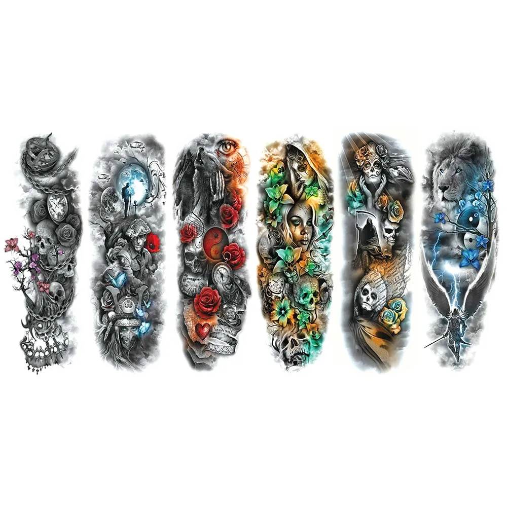 1 шт. водонепроницаемые Временные татуировки часы наклейки Череп Лев крыло