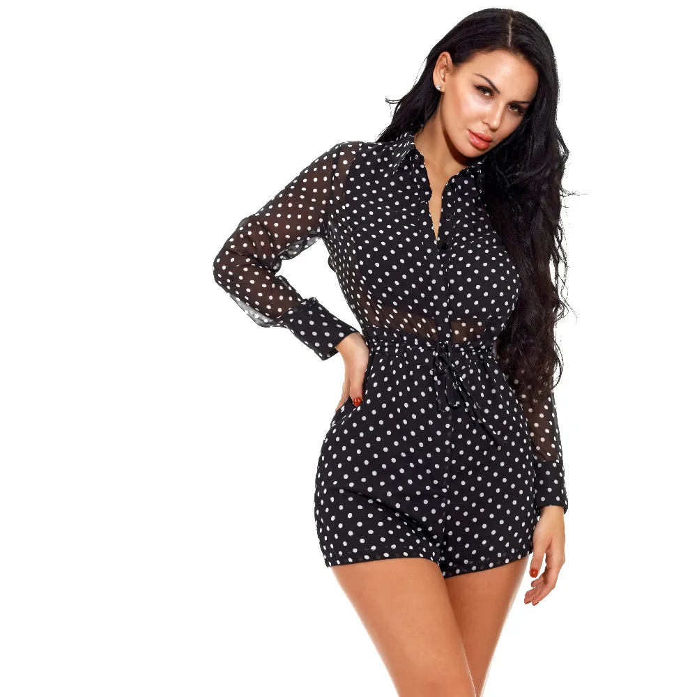 2018 Vadim Sexy Bodysuit Autumn Long Sleeve Polka Dot Ruffle Wrap Women Maxi Clothes Vestidos Summer Beach Playsuits By8001 
