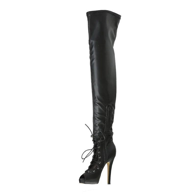 ASUMER Large size boots women peep toe zip cross tied super high heels prom shoes platform western boots over the knee boots