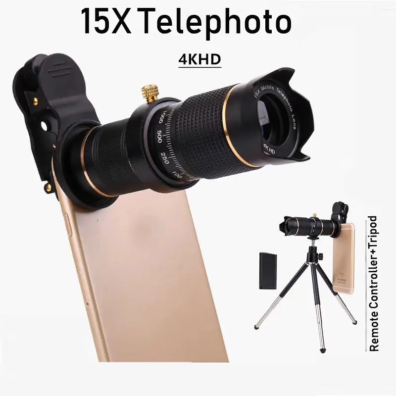 

Cellphone Phone Telephoto Lens Universal Optical Zoom 15X Monocular Telescope Magnifier Optical Zoom Lens With Tripod