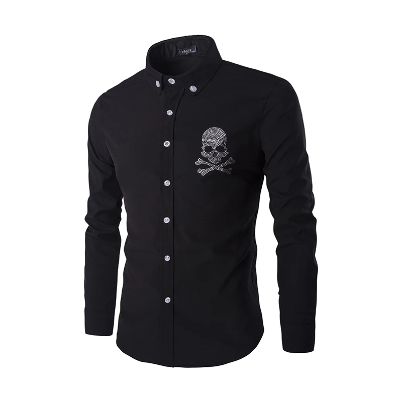 shirt male Skull printing pattern men long sleeve shirt latest designs