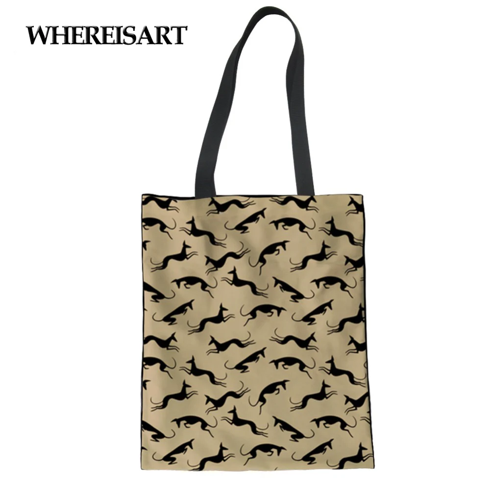 

WHEREISART Women Shoulder Shopping Greyhound Print Handbag Totes Girl Student School Large Messenger Casual Bags Free Shipping