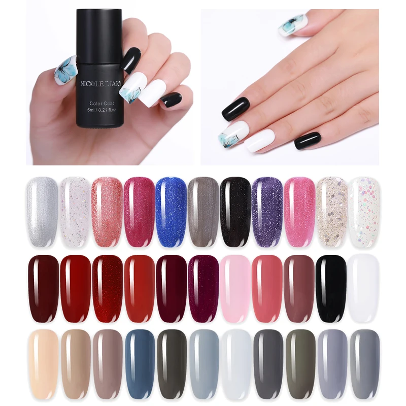 

NICOLE DIARY 6ml One-step Nail Gel Polish Shinning Glitter Sequins Gel Lacquer Lamp Red Gray Series Velvet Matte Top Coat