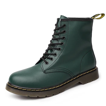 

2019 New Brand Leather Ankle Boots Autumn Winter Men's Boots Green Motorcycle Boots Outdoor Working Snow Boots Men Shoes