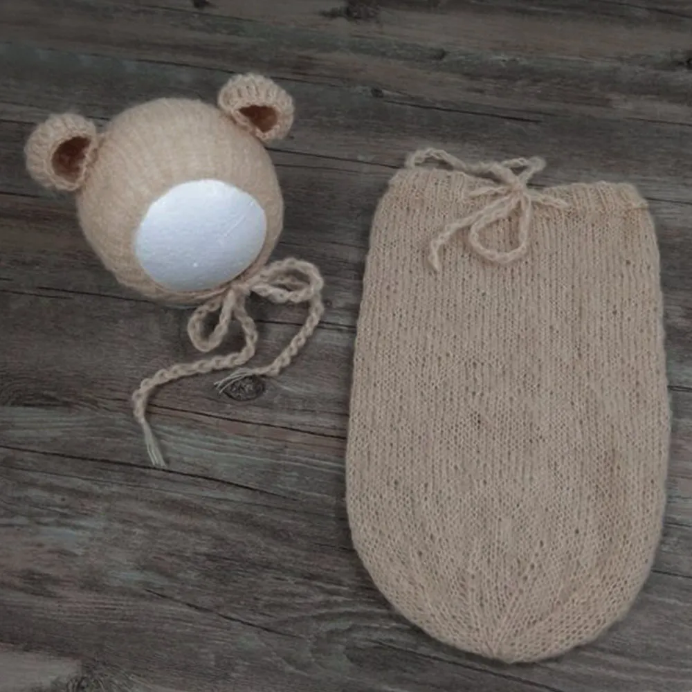 2 шт. для новорожденных крючком милый медведь спальный мешок Подставки для фотографий младенческой унисекс детская фотосессия Studio наряды одежда - Цвет: Хаки