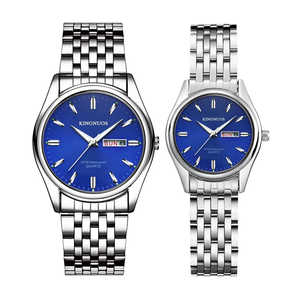 Парные часы модные Стальные кварцевые наручные часы для мужчин и женщин часы Erkek Kol Saati часы Duobus мстительные часы для влюбленных - Цвет: Steel Blue