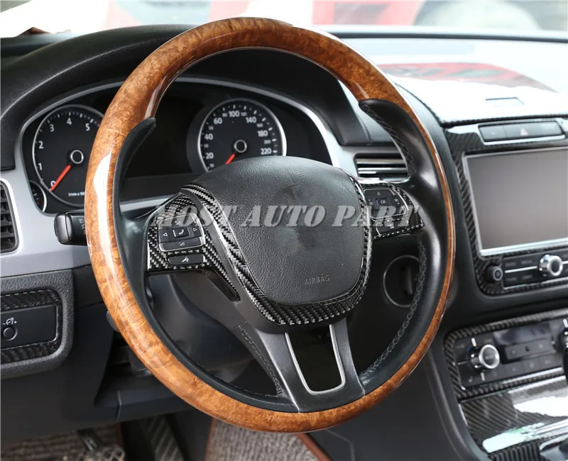 Carbon Fiber Inner Steering Wheel Button Trim Cover For VW Touareg 2011