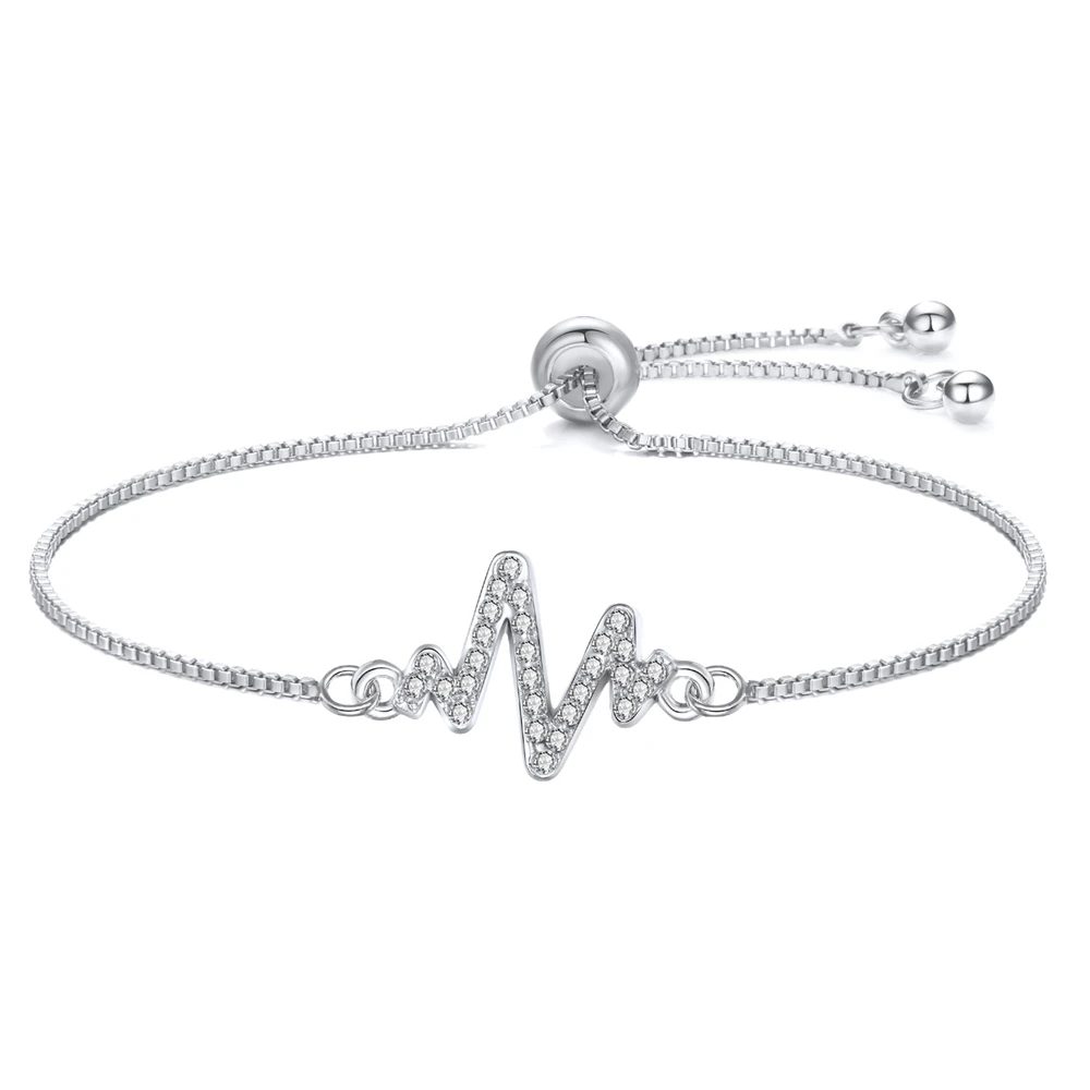 

Fashion Electrocardiogram Charm Bracelet For Women Bracelet & Bangle Adjustable Pulseras Mujer Micro Pave CZ Jewelry Gift