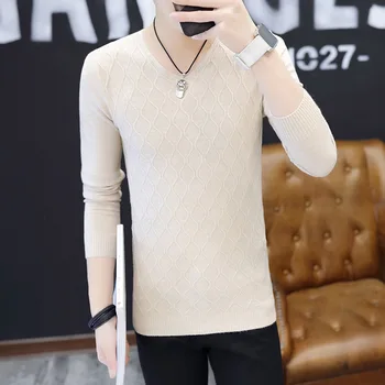 Clothes 2019 Classic Simplicity Pullover V-Neck Sweater Man Solid Long Sleeves regular Blown Teenagers mens Sweaters Polyester white v neck cold shoulder long sleeves sweaters