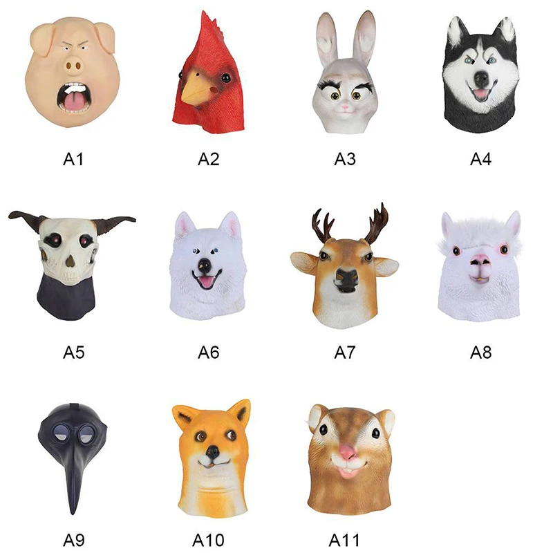 

2018 Creepy Horse Pig Dogs Parrot Rubber Animal Mask latex party Panda Animal Mask kids Party Halloween Masquerade Mask funny