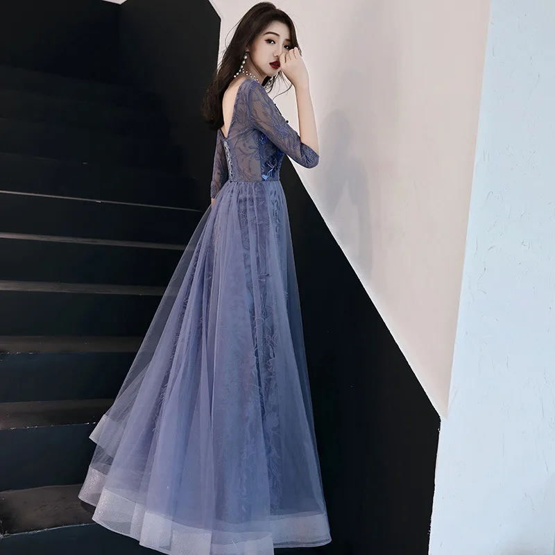 

Purple Embroidery Chinese Oriental Wedding Female Cheongsam Evening Dress Elegant Modern Half Sleeve Celebrity Banquet Dresses