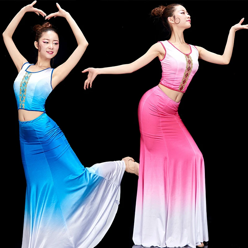 Женский костюм для танца живота с круглым вырезом, цвет синий, красный, зеленый